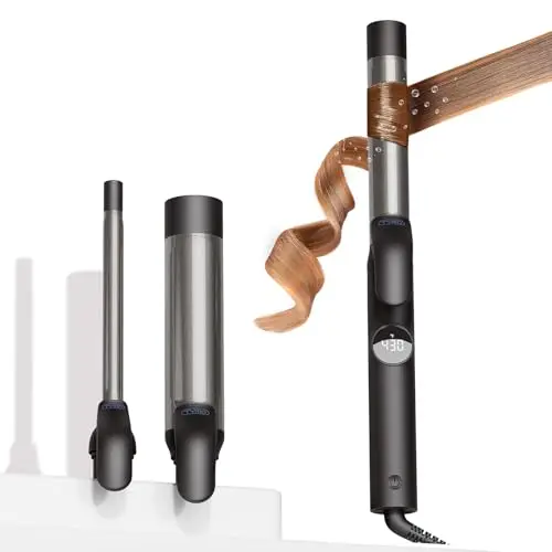 TYMO curling iron set with 0.5, 1, and 1.5 inch ceramic barrels
