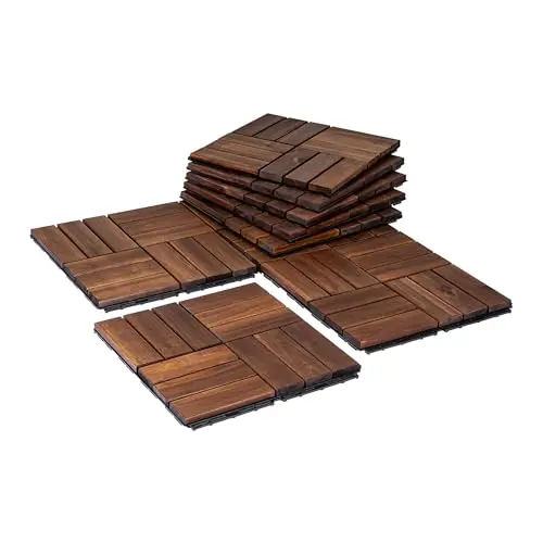 VICTORY RELAX acacia wood flooring tiles with 12-slat design showing interlocking edges