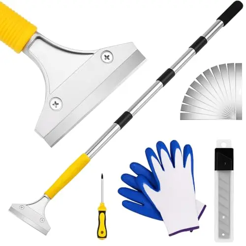 DIYSELF adjustable floor scraper with long handle and replacement blades