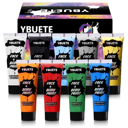 YBUETE professional body paint set with 9 cream colors including gold and silver