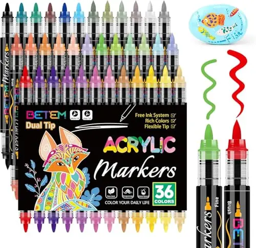 Betem 36 colors acrylic paint markers with dual tips