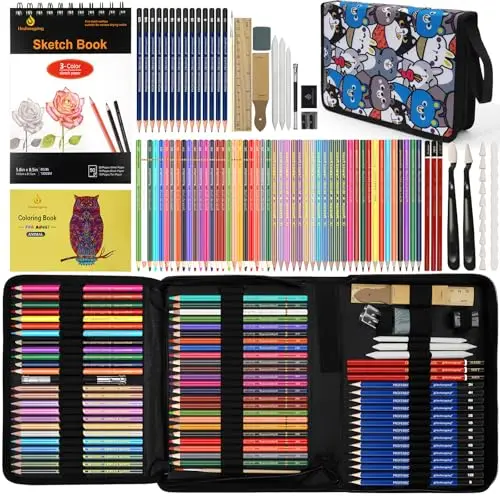 Daerthotk 100-piece drawing kit with sketchbook and coloring book