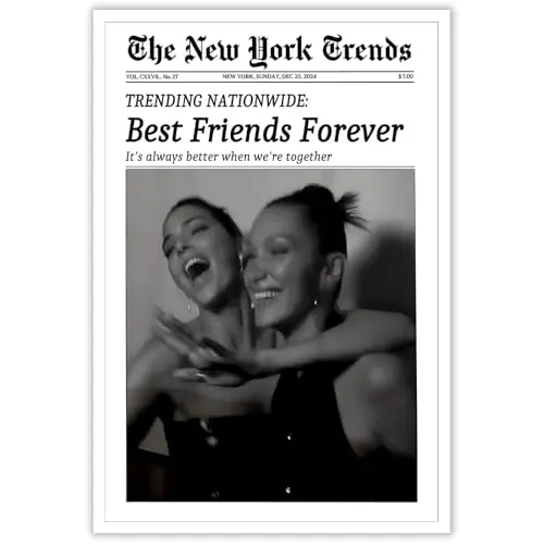 Vintage newspaper style canvas art with Best Friends Forever headline in retro design