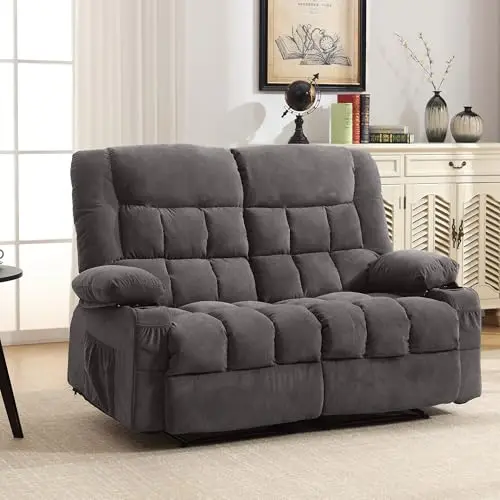 Manual Recliner, Cup Holders, Side Pocket - Grey