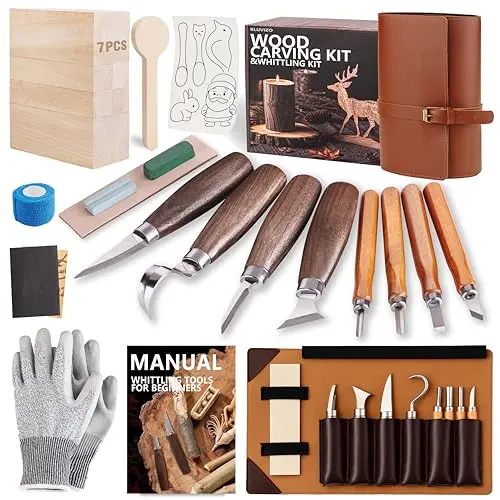 BLUVIZO wood carving kit with leather storage bag