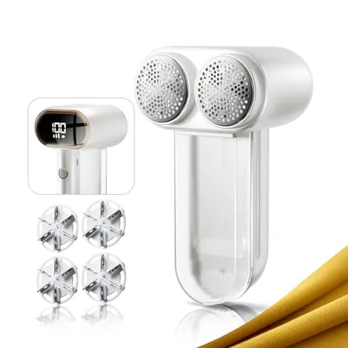 Supenjoy white fabric shaver with dual-head design and LED screen