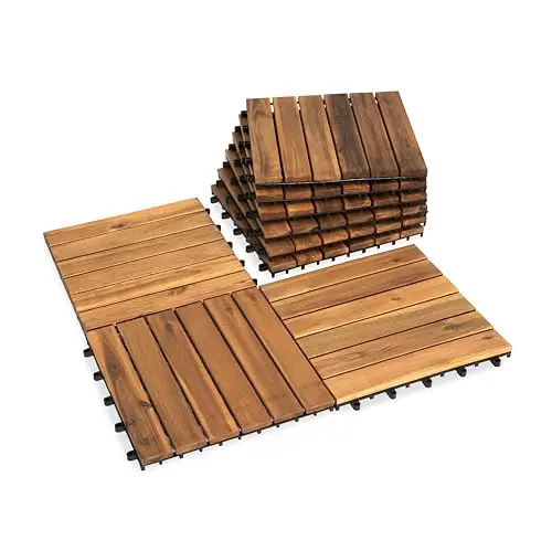 VICTORY RELAX acacia wood deck tiles with round joints and natural wood finish
