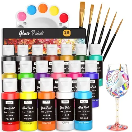 Nicpro stained glass paint set with 18 colors and brushes