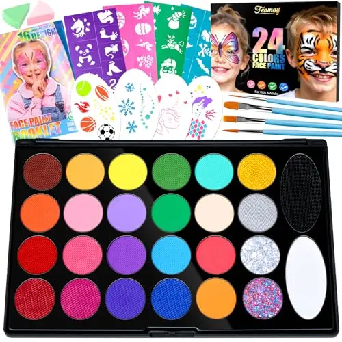 Fenmay face painting kit with colors, stencils, and instructional book