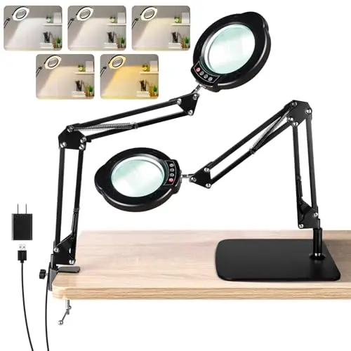 Jaenmsa desk magnifying lamp with 10X magnification and metal base