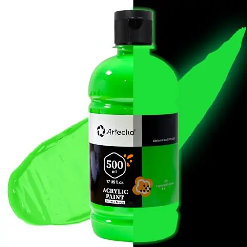 Artecho green glow in the dark acrylic paint in large 17oz bottle