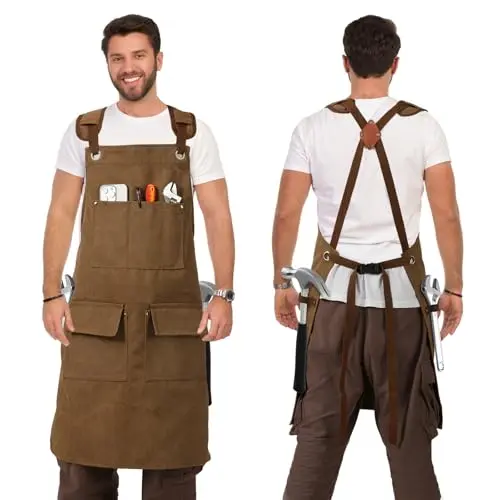 DILLMAN thick canvas woodworking apron with tool pockets and adjustable straps