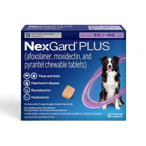 Flea, Tick & Heartworm Chew, 33.1-66 lbs (3 doses)