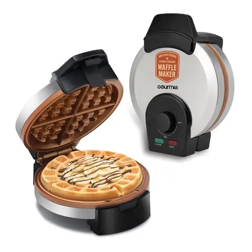 Gourmia compact Belgian waffle maker with ceramic plates