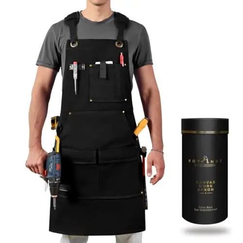 ROTANET waterproof canvas woodworking apron with multiple tool pockets
