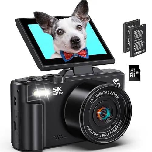 75MP Vlog Camera, 18X Zoom, Flip Screen