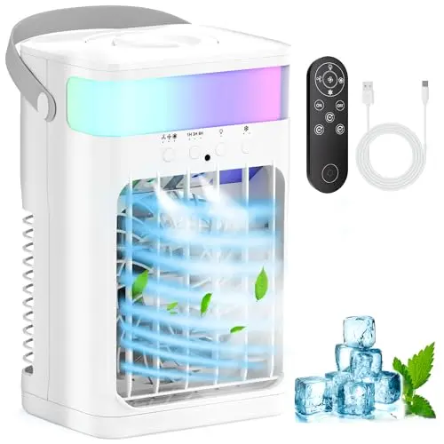 Portable, Evaporative AC w/ 1500ml Tank, RGB Lights