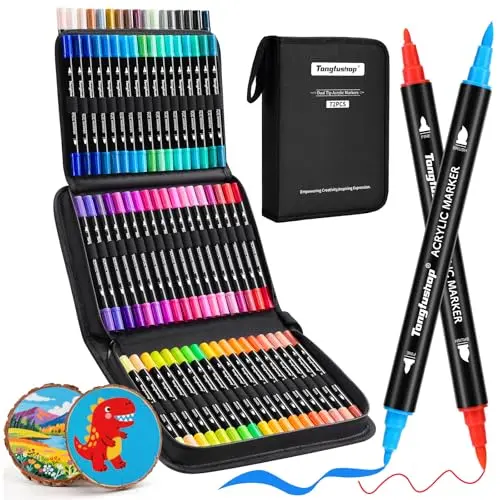 TONGFUSHOP 72 colors acrylic paint markers with dual tips in zippered case