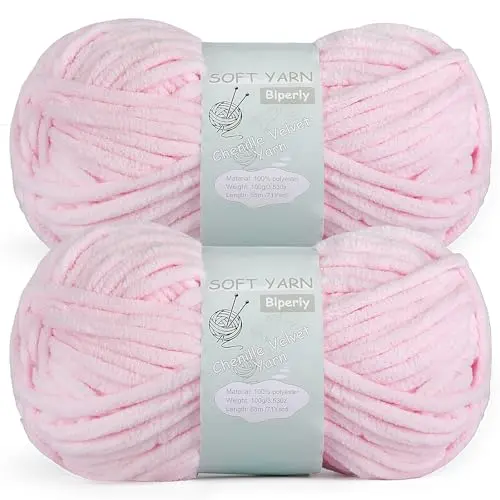 Blperly Chunky Chenille yarn in Light Pink color