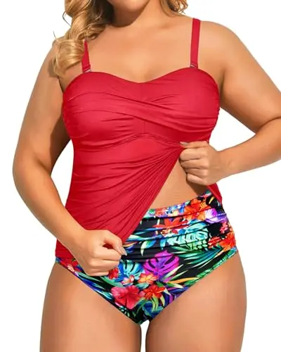 Strapless 2PC Bandeau, Red Floral