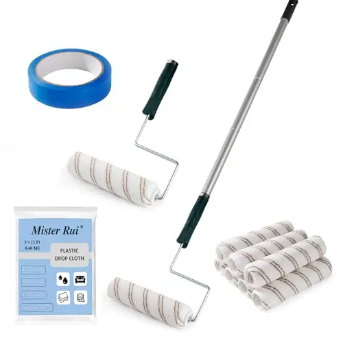 Complete kit with roller, extension, drop cloth