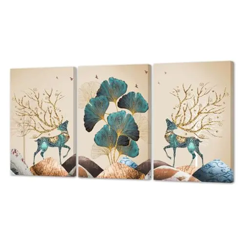 Innvafeli ginkgo elk modern canvas wall art set