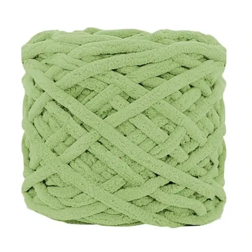 YYTOT Chunky Chenille yarn in light green showing its thick plush texture