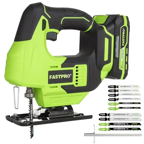 FASTPRO 20V cordless jigsaw with laser guide cutting wood