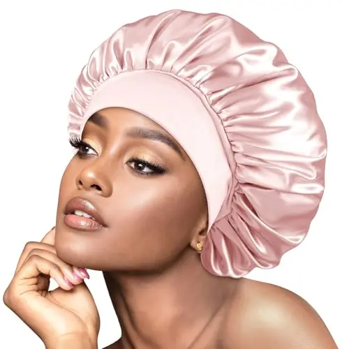 Lightweight Satin Bonnet w/ Wide Elastic Band - Cream Pink