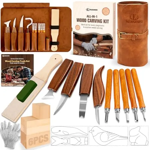 K KERNOWO wood carving kit with templates and storage bag