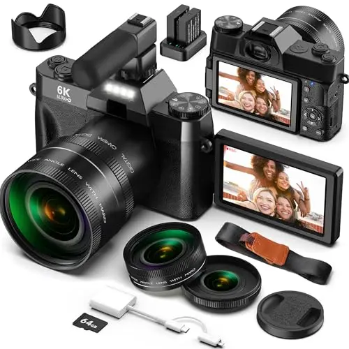 6K 64MP, Flip Screen, Macro/Wide Lenses, 64GB Card