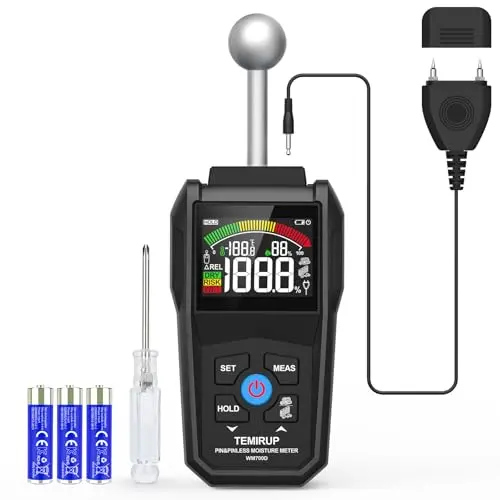 TEMIRUP dual-mode moisture meter with pin and pinless functionality