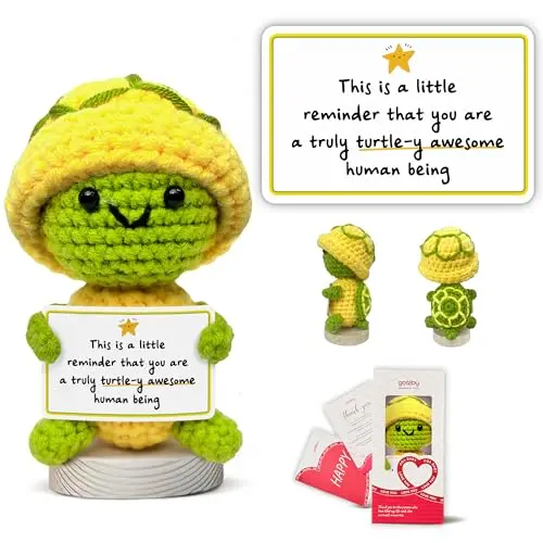 Gossby crochet turtle doll with positive message card