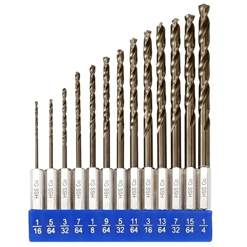 Sinyeenglon 13-piece cobalt hex shank drill bit set for stainless steel