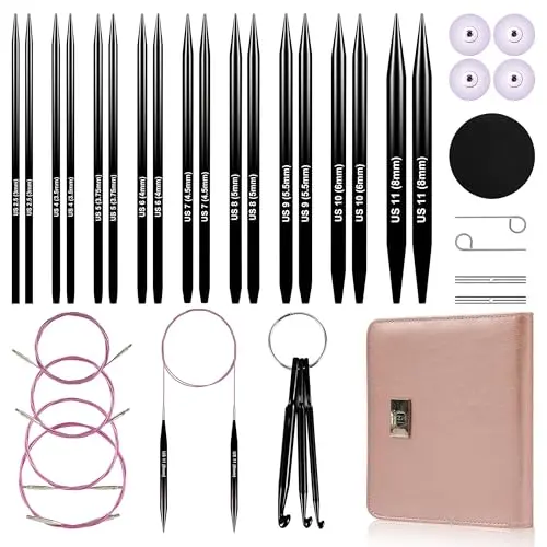 Froggod aluminum interchangeable circular knitting needles set in pink and black