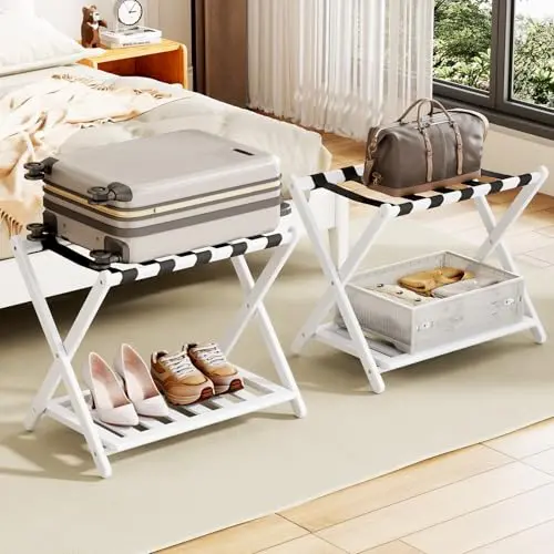 Full Assembled White Bamboo Suitcase Stands