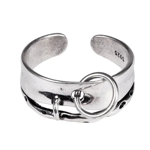 CH.yishi adjustable sterling silver ring with vintage repair-inspired design