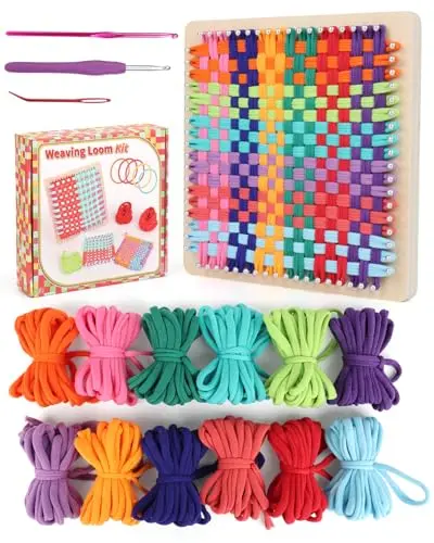 Coopay wooden weaving loom kit with colorful loops and tools