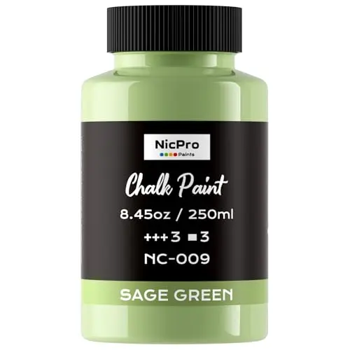 Nicpro All-in-One Chalk Paint in sage green showing ultra matte finish on small furniture piece