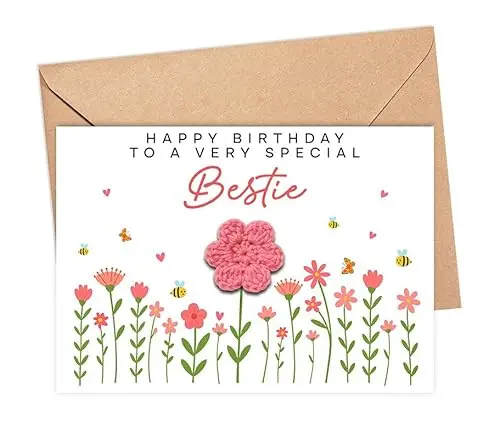 AcevedoDesign handmade crochet flower birthday card for best friend