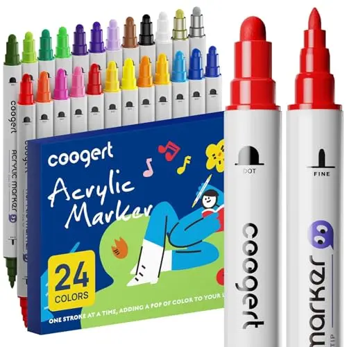 Coogert 24-color dual tip acrylic paint markers set