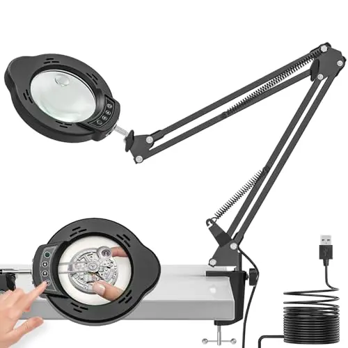 BAISHUN desk magnifying lamp with dual 15X and 10X magnification
