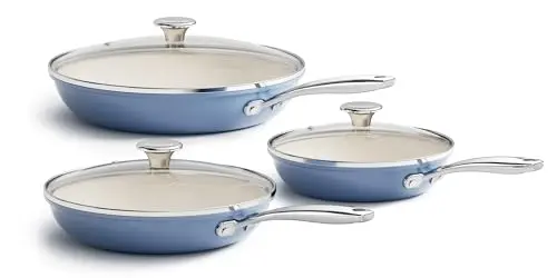 Redchef 3-piece ceramic fry pan set with blue coating and glass lids