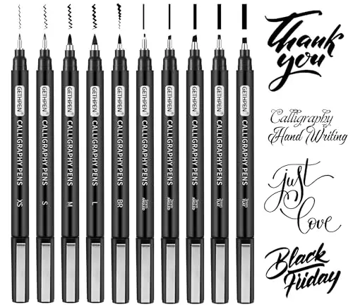 GETHPEN 10-size calligraphy brush pens set with different tip sizes