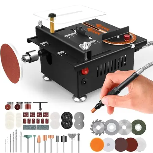 Great Dachong mini table saw in dark gray with adjustable features