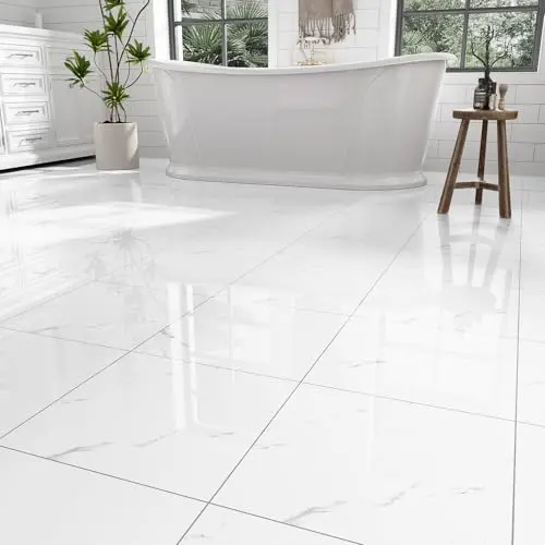 ZRJT polish white marble glossy peel and stick floor tiles