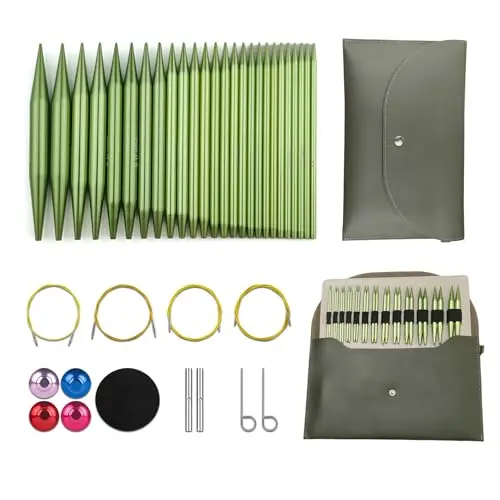 Hzkokon aluminum interchangeable circular knitting needles set in green