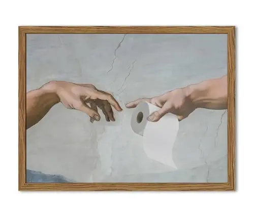 Funny vintage bathroom wall art with eclectic toilet paper design