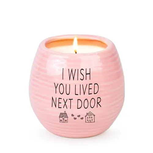 Silkwishes ceramic candle jar with 'I wish you lived next door' message