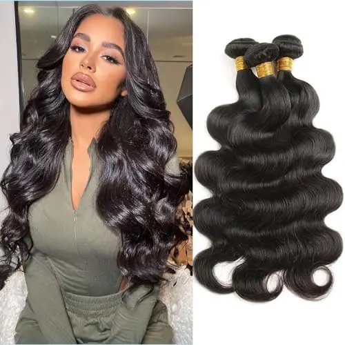 Boopwine Body Wave Human Hair Bundles in natural black color